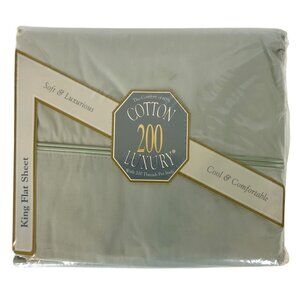 Spring Cotton Luxury 200 TC Flat Sheet King Size Light Green 60/40 No-Iron USA